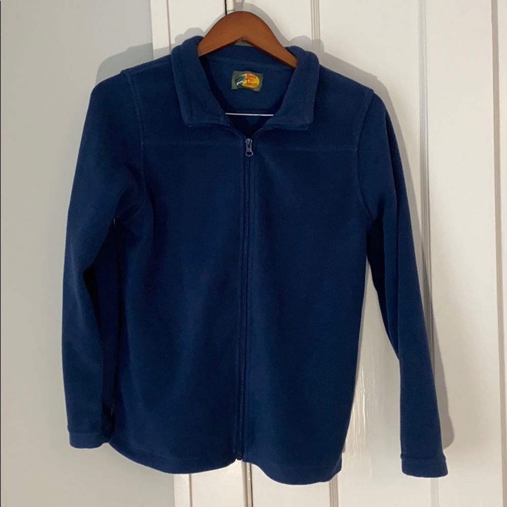 ✅ BASS PRO SHOPS Vintage Full Zip Up Light Fleece Outdoor Jacket Navy Blue Color